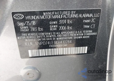 2019 Hyundai Elantra Se z USA, uszkodzony, nr VIN 5NPD74LF3KH410284